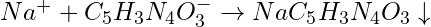 Na^+ + C_5H_3N_4O_3^- \rightarrow NaC_5H_3N_4O_3 \downarrow