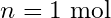 \begin{equation*}n=1 \text{ mol}\end{equation*}