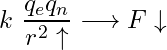 \begin{equation*} k\ \frac{q_e q_n}{r^2 \uparrow}\longrightarrow F\downarrow \end{equation*}